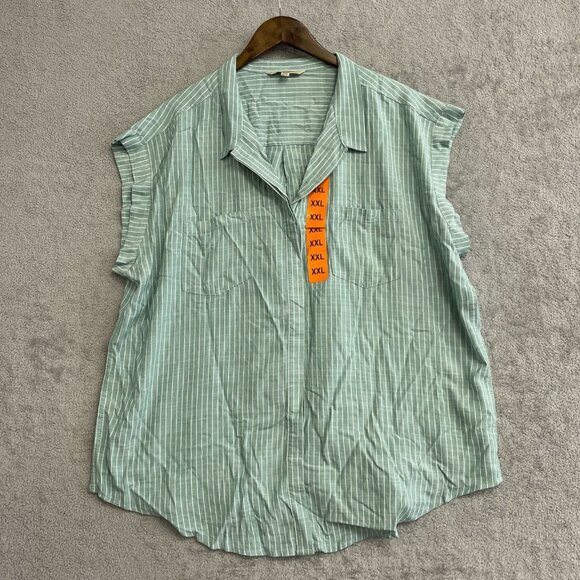 NEW Jachs Girlfriend Women's XXL Green & White Striped Rayon Blouse - Picture 2 of 9